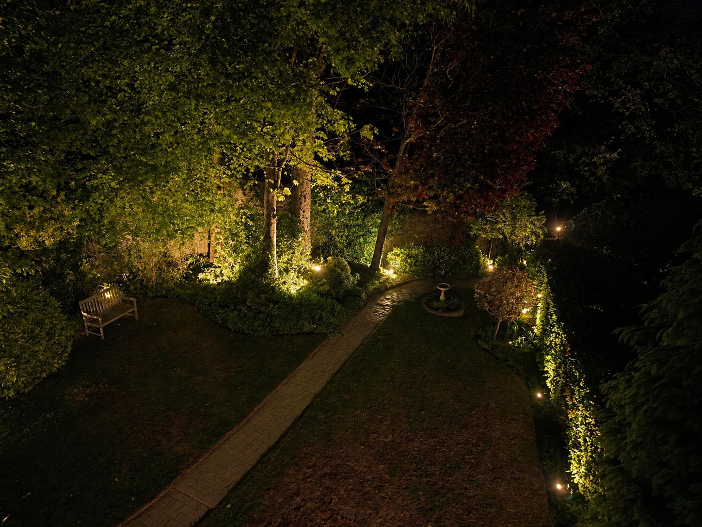 Garden path night uplighting
